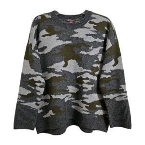 Vince Camuto Oversized Crewneck Gray Camouflage Sweater Womens Small Stretch EUC